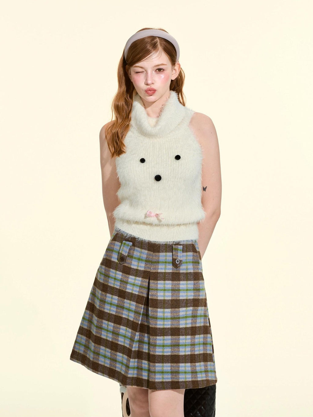Girly Fancy Club Pleated Plaid A Line Thick Wool Blend Women's Midi Skirts