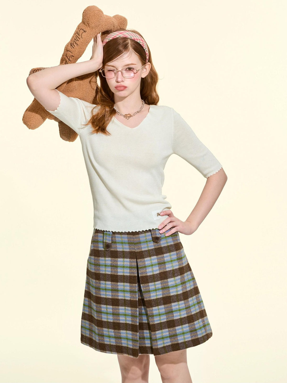 Girly Fancy Club Pleated Plaid A Line Thick Wool Blend Women's Midi Skirts