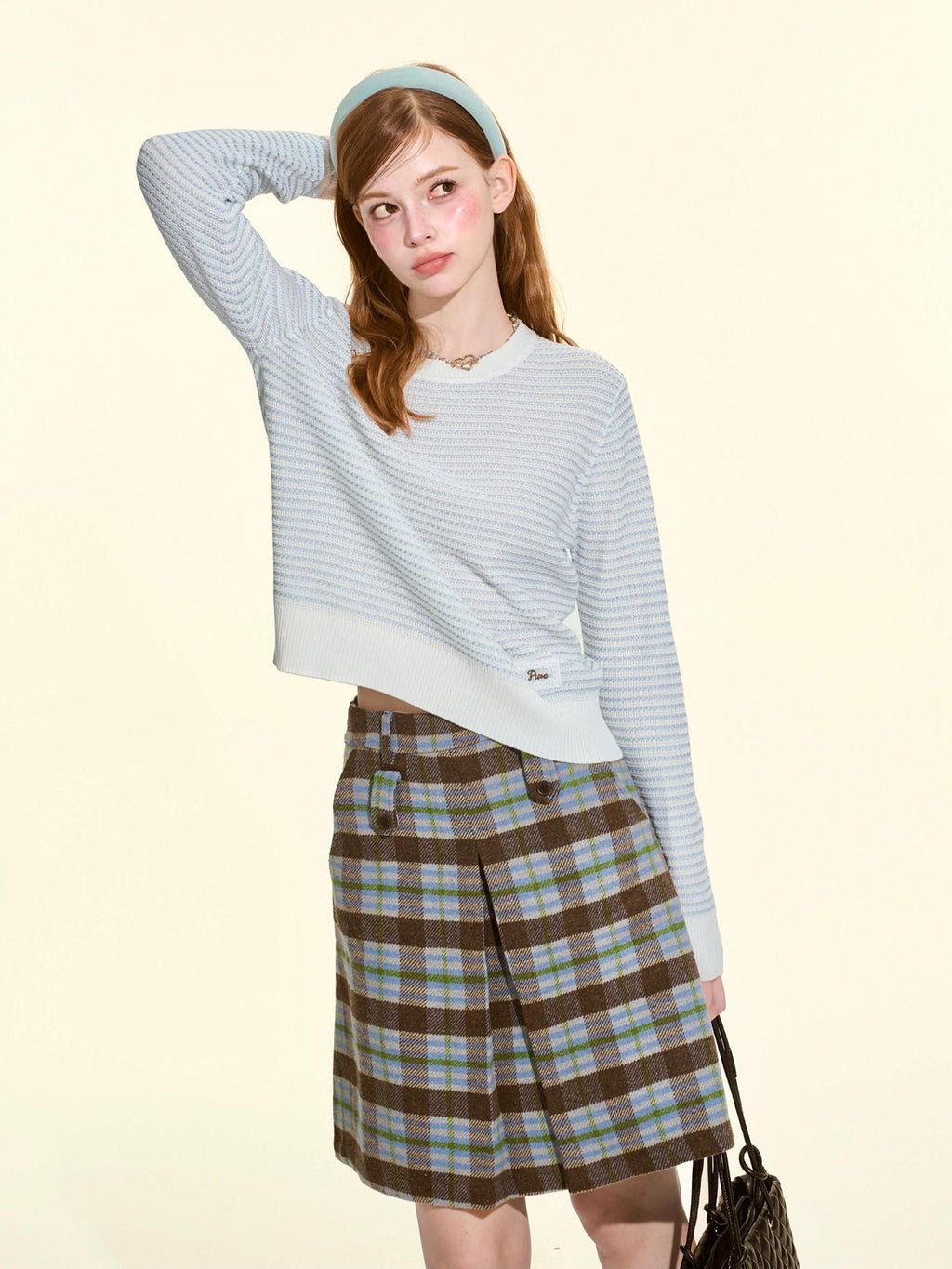 Girly Fancy Club Pleated Plaid A Line Thick Wool Blend Women's Midi Skirts