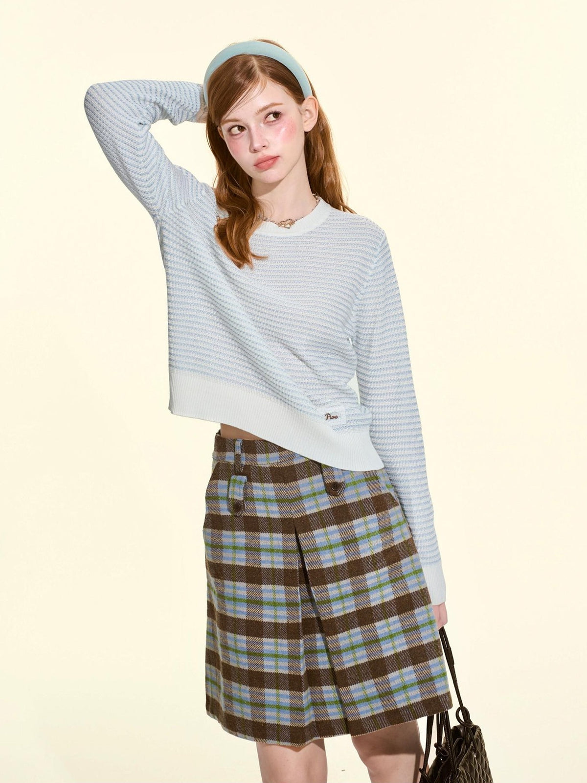 Girly Fancy Club Pleated Plaid A Line Thick Wool Blend Women's Midi Skirts