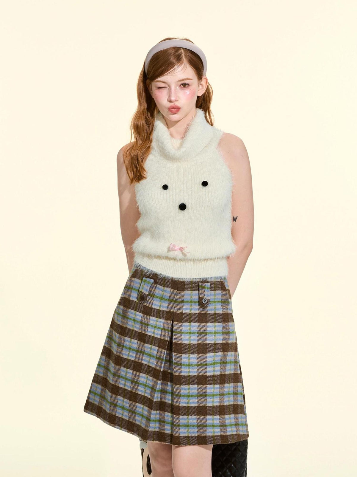 Girly Fancy Club Pleated Plaid A Line Thick Wool Blend Women's Midi Skirts