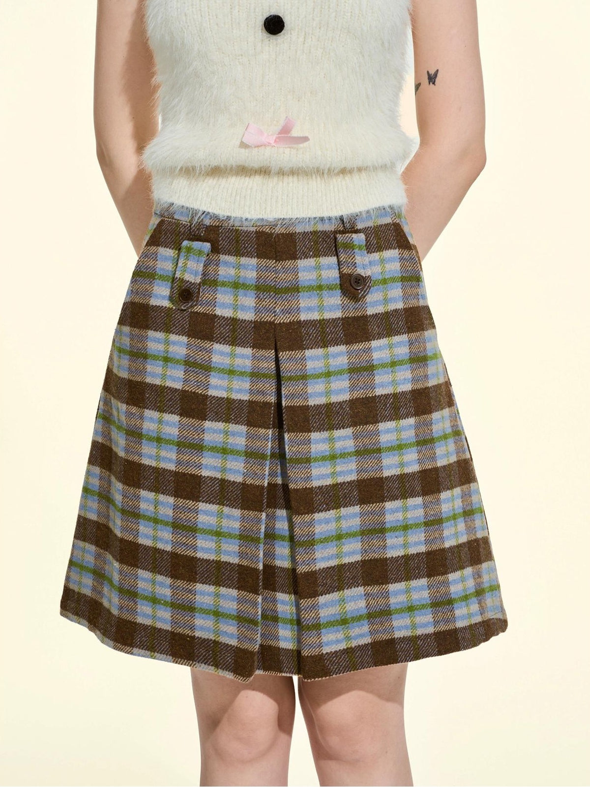 Girly Fancy Club Pleated Plaid A Line Thick Wool Blend Women's Midi Skirts