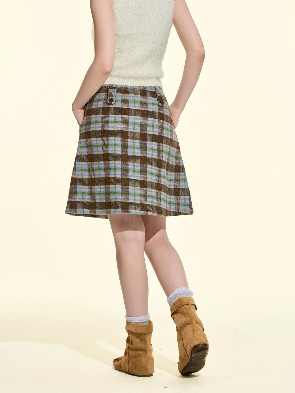 Girly Fancy Club Pleated Plaid A Line Thick Wool Blend Women's Midi Skirts