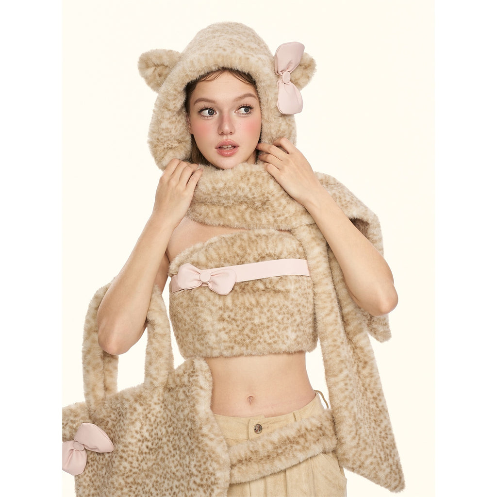 Girly_Fancy_Club_Plush_Bow_Integrated_Scarf_Leopard_Print_Women's_Polyester_Warm_Beanies_984341981823_MISSTT