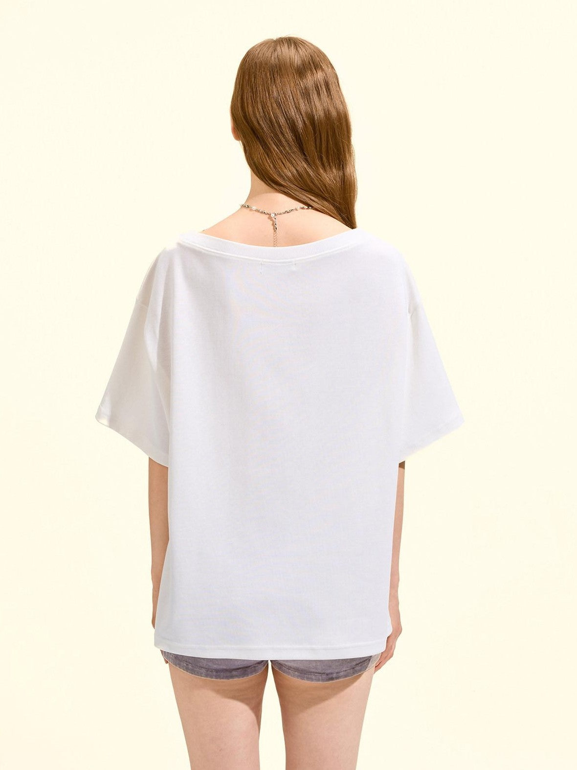 Girly Fancy Club Printed Asymmetric Shoulder Women's Cotton Blend Oversized T-shirts