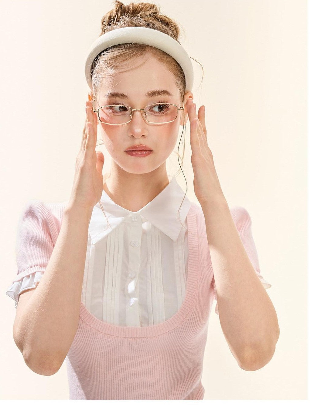 Girly Fancy Club Puff Sleeve Contrast Pleated Women's Knit Matching Skirt Sets