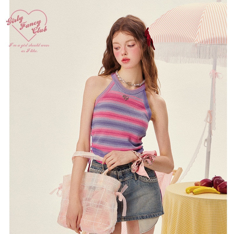 Girly_Fancy_Club_Rainbow_Striped_Knit_Halter_Ruched_Women's_Polyester_Acrylic_Blend_Tank_Tops_797705722880_MISSTT