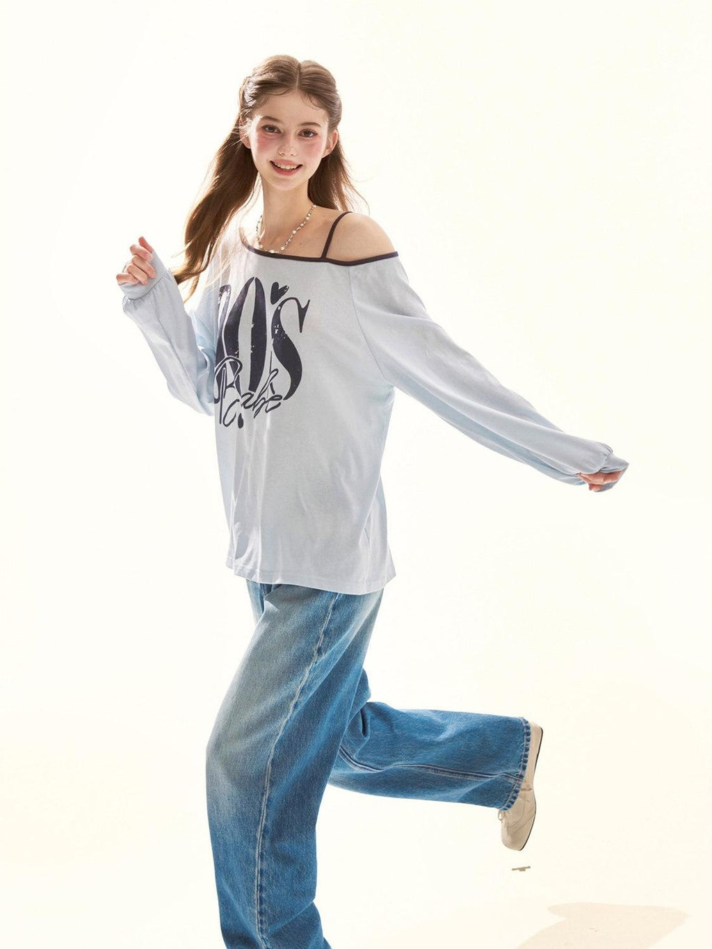 Girly Fancy Club Retro Washed Blue Lace Splice Women's Cotton Lyocell Baggy Jeans