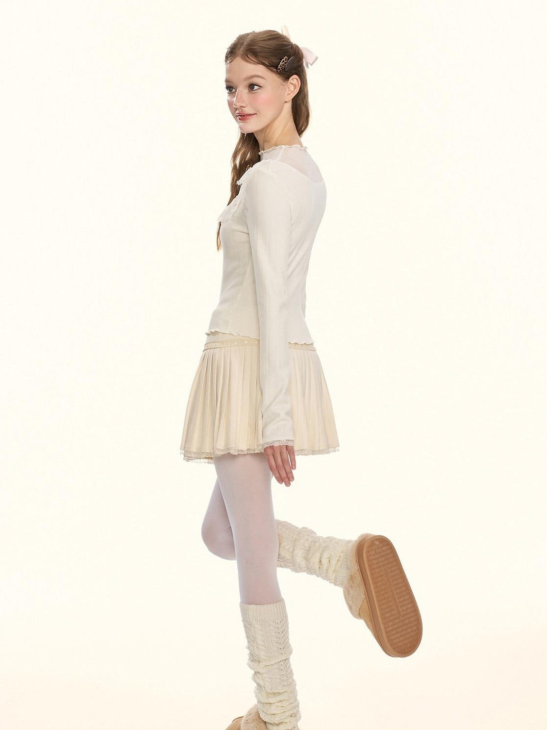 Girly Fancy Club Sheer Lace Mesh Spliced Stand Collar Slim Fit Women's Knitted Sweaters