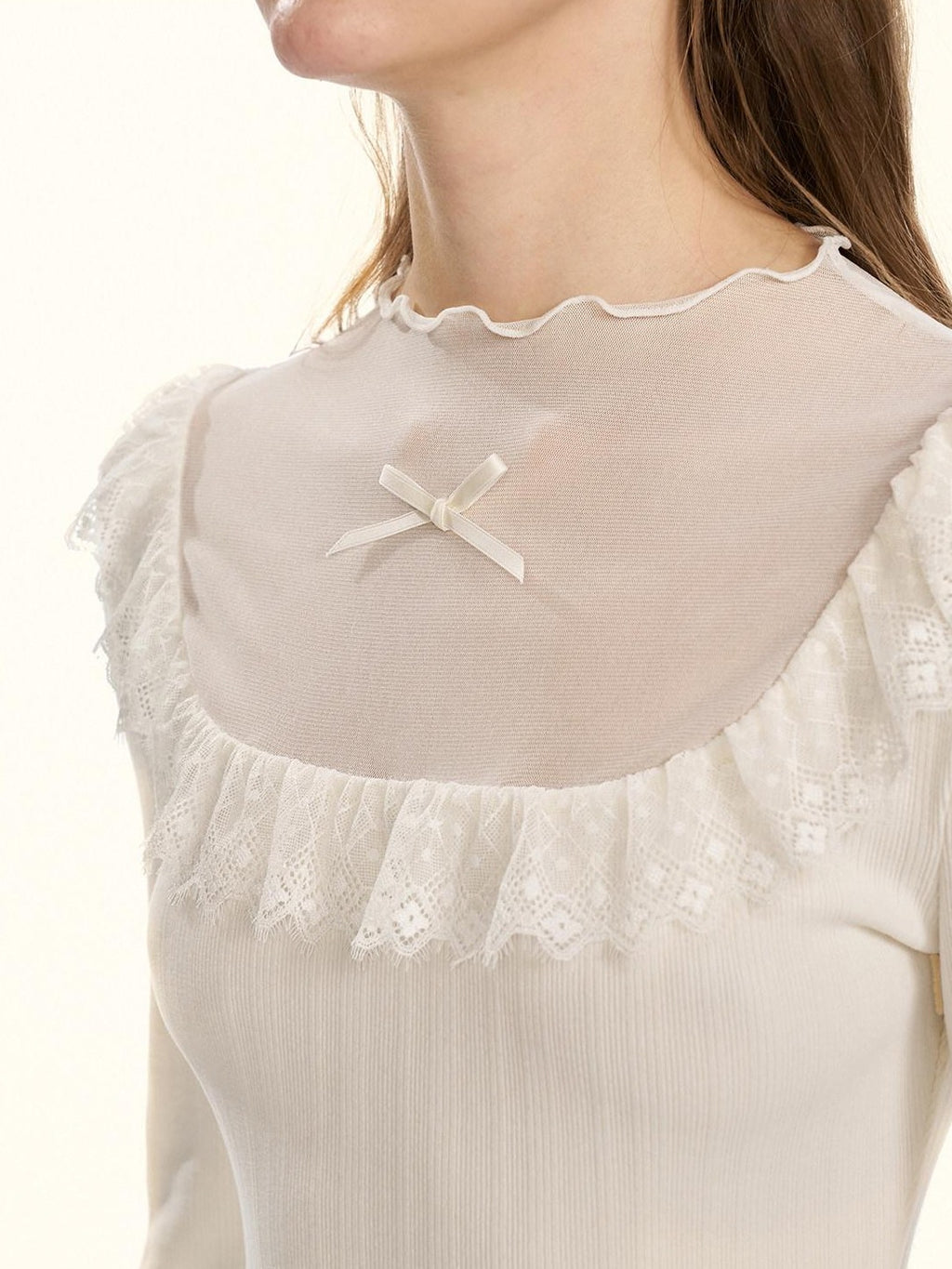 Girly Fancy Club Sheer Lace Mesh Spliced Stand Collar Slim Fit Women's Knitted Sweaters