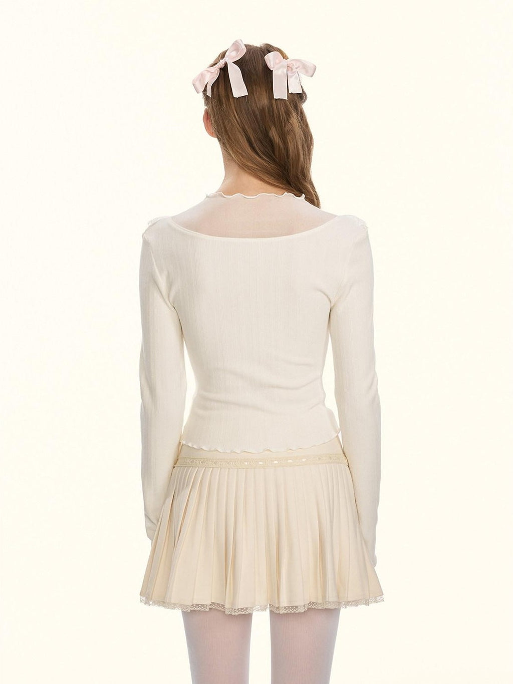 Girly Fancy Club Sheer Lace Mesh Spliced Stand Collar Slim Fit Women's Knitted Sweaters