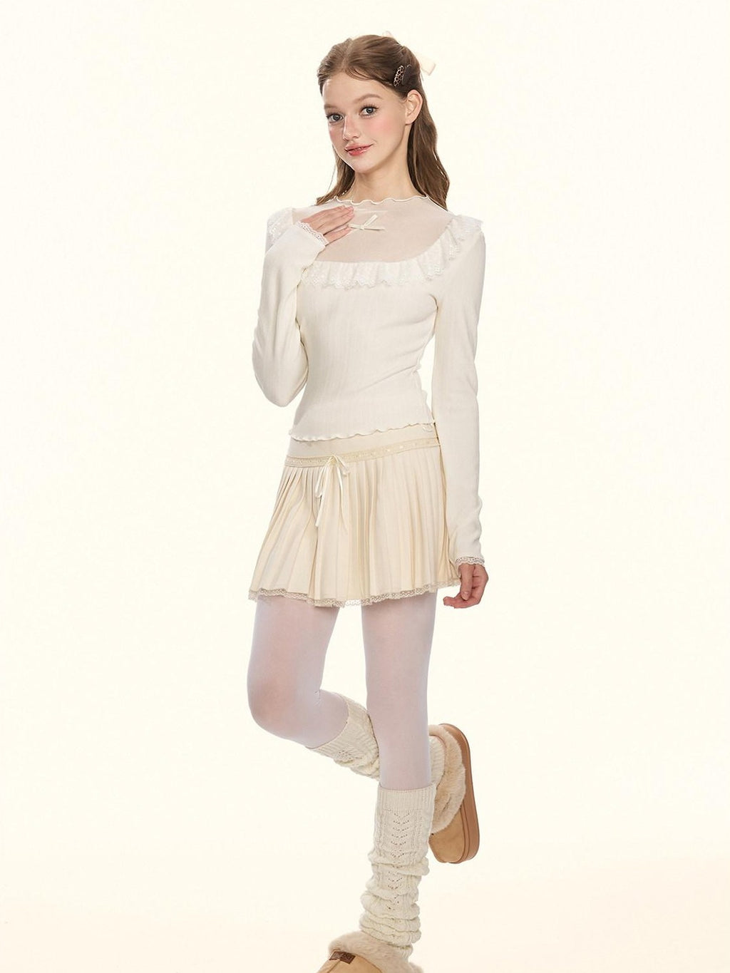 Girly Fancy Club Sheer Lace Mesh Spliced Stand Collar Slim Fit Women's Knitted Sweaters