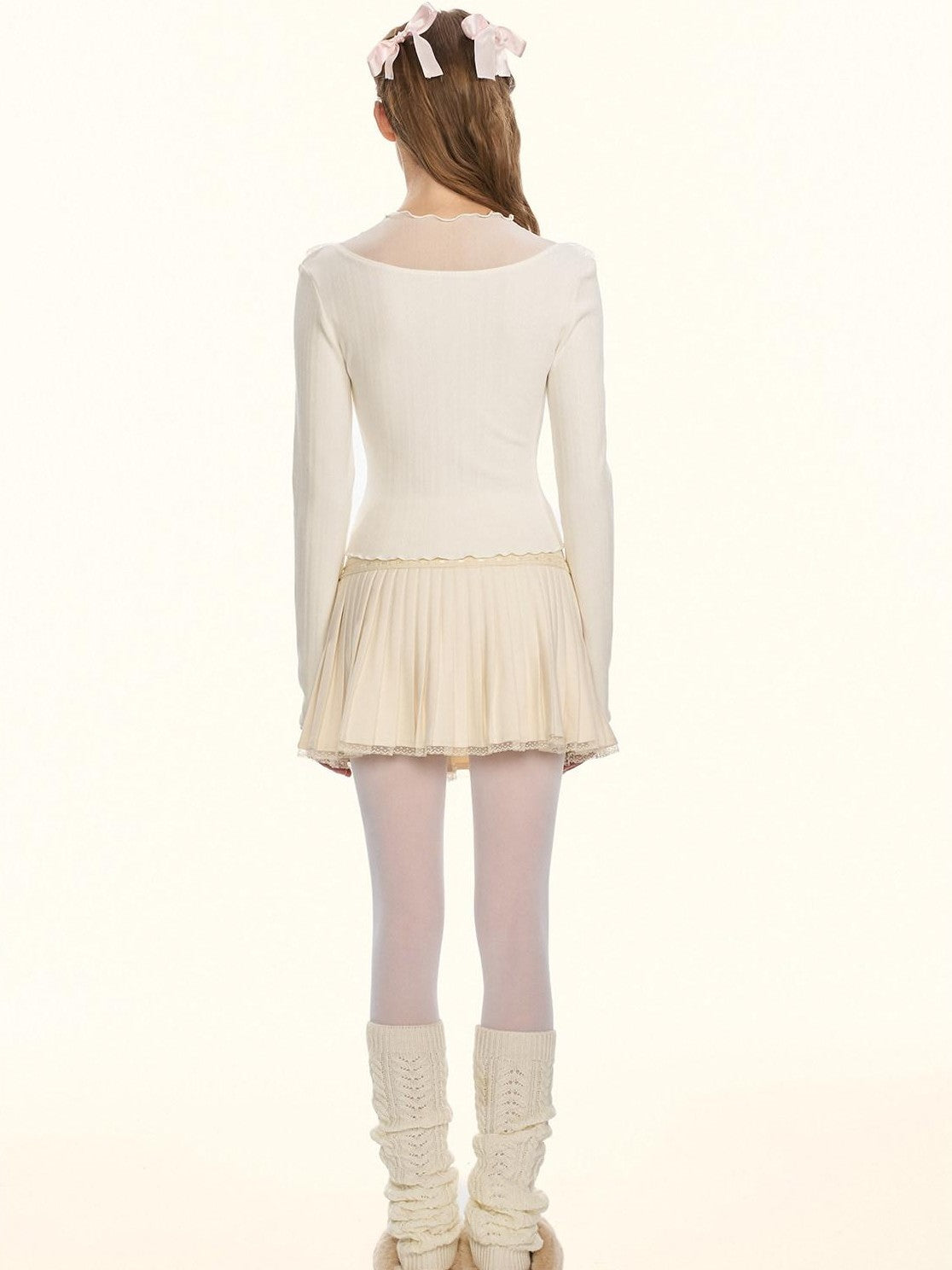 Girly Fancy Club Sheer Lace Mesh Spliced Stand Collar Slim Fit Women's Knitted Sweaters