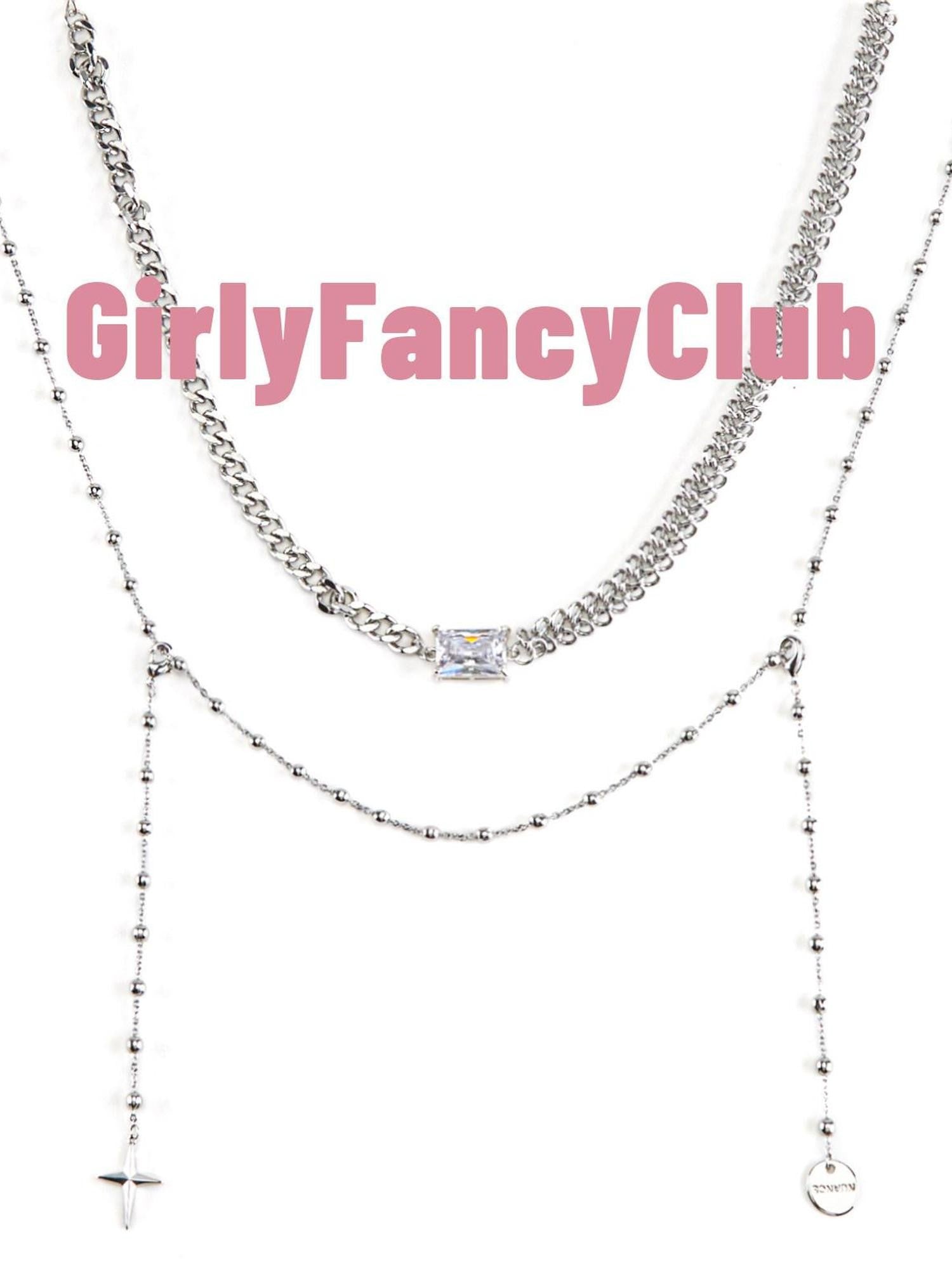 Girly Fancy Club Silver Double Layer Collarbone Snake Chain Women's Natural Zircon Necklaces