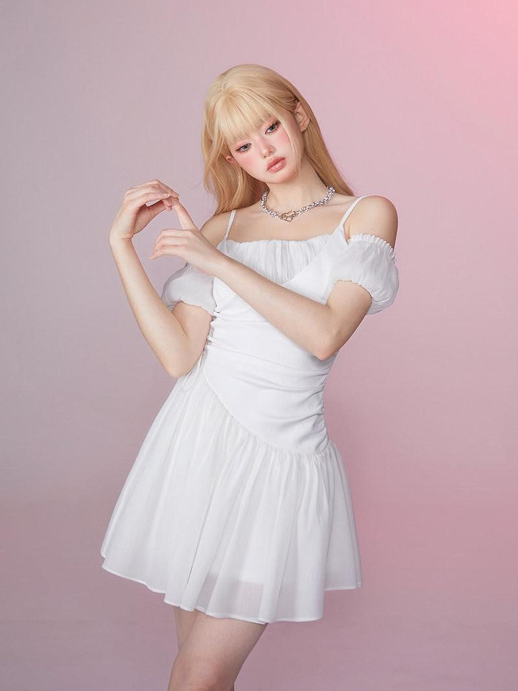 Girly Fancy Club Snow White Ruched Tie Waist Off Shoulder Women's Slip Mini Dresses