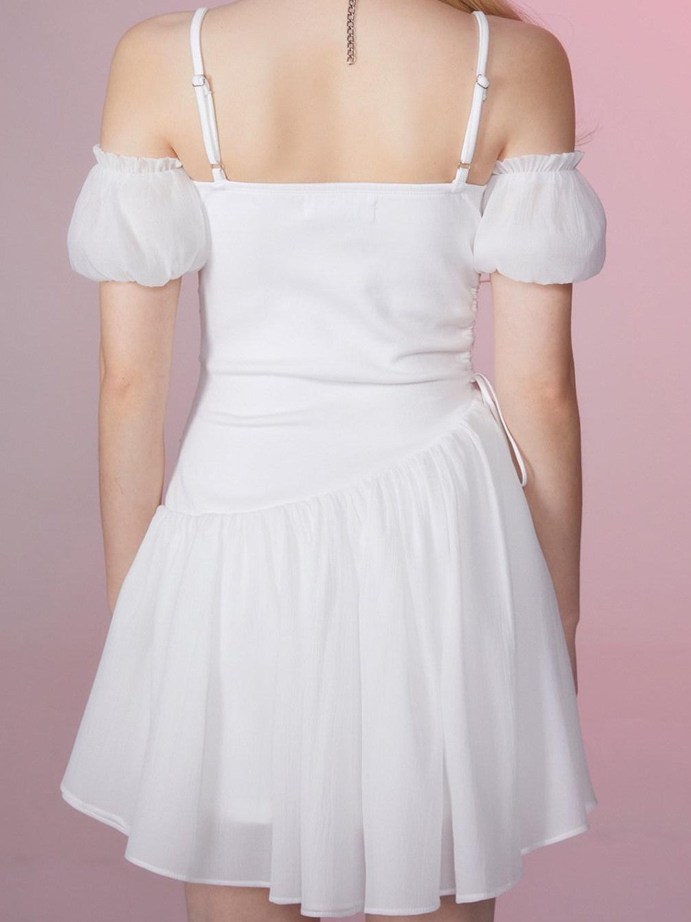 Girly Fancy Club Snow White Ruched Tie Waist Off Shoulder Women's Slip Mini Dresses