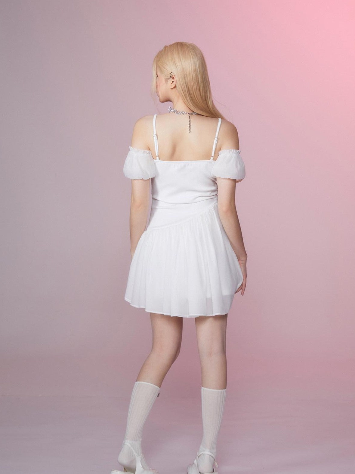 Girly Fancy Club Snow White Ruched Tie Waist Off Shoulder Women's Slip Mini Dresses