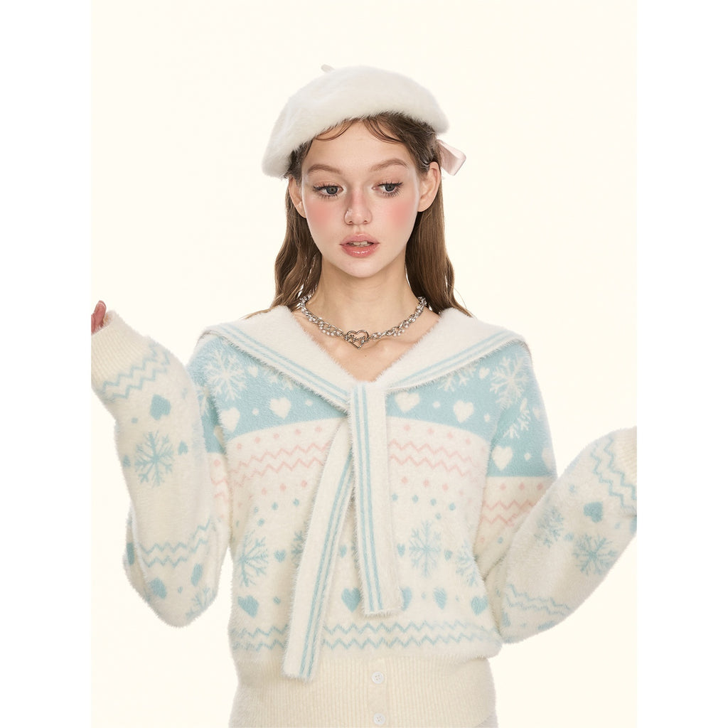 Girly_Fancy_Club_Snowflake_Print_Navy_Collar_Women's_Mink_Fur_Knit_Top_&_Pants_Sets_982135109644_MISSTT