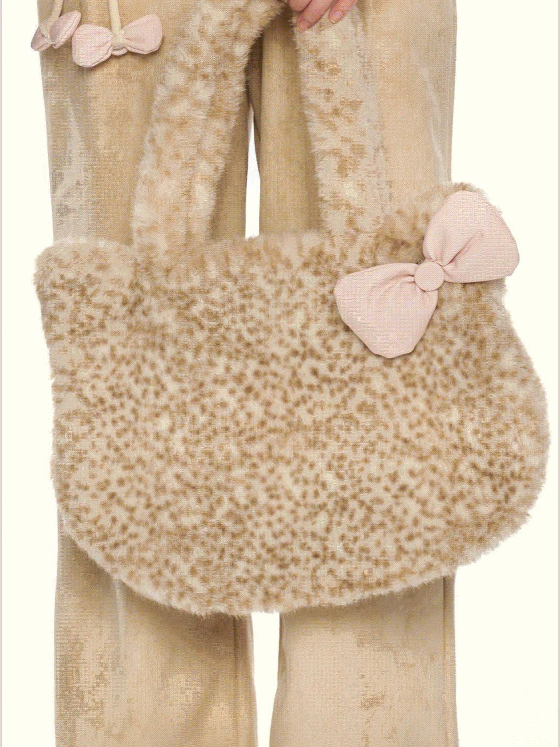 Girly Fancy Club Soft Cute Leopard Print Bow Kitten Shaped Women's Plush Handbags