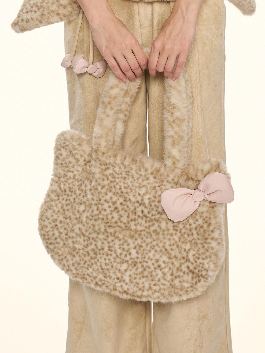Girly Fancy Club Soft Cute Leopard Print Bow Kitten Shaped Women's Plush Handbags