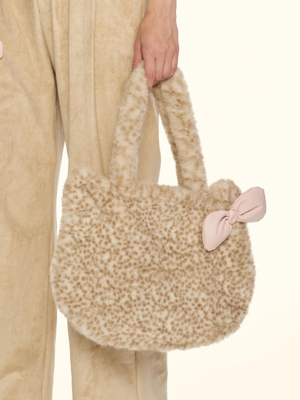 Girly Fancy Club Soft Cute Leopard Print Bow Kitten Shaped Women's Plush Handbags