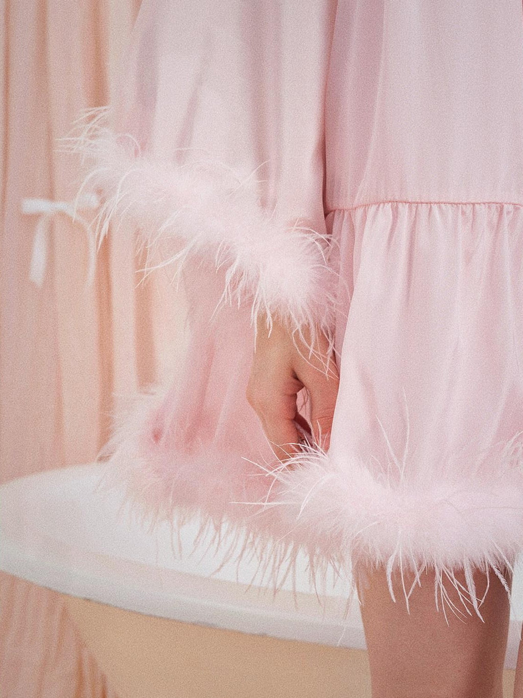 Girly Fancy Club Soft Mist Pink Feather Trim Patchwork Dolllike Women's Polyester Cardigans
