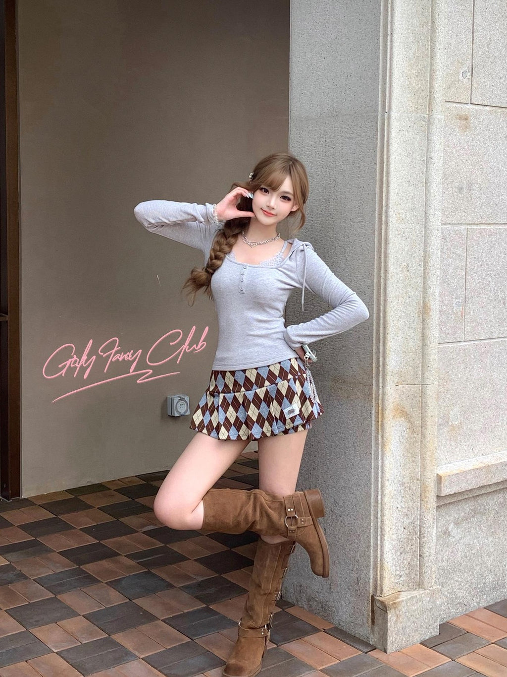 Girly Fancy Club Solid Faux Layered Hooded Slim Fit Women's Knit Long Sleeve T-shirts