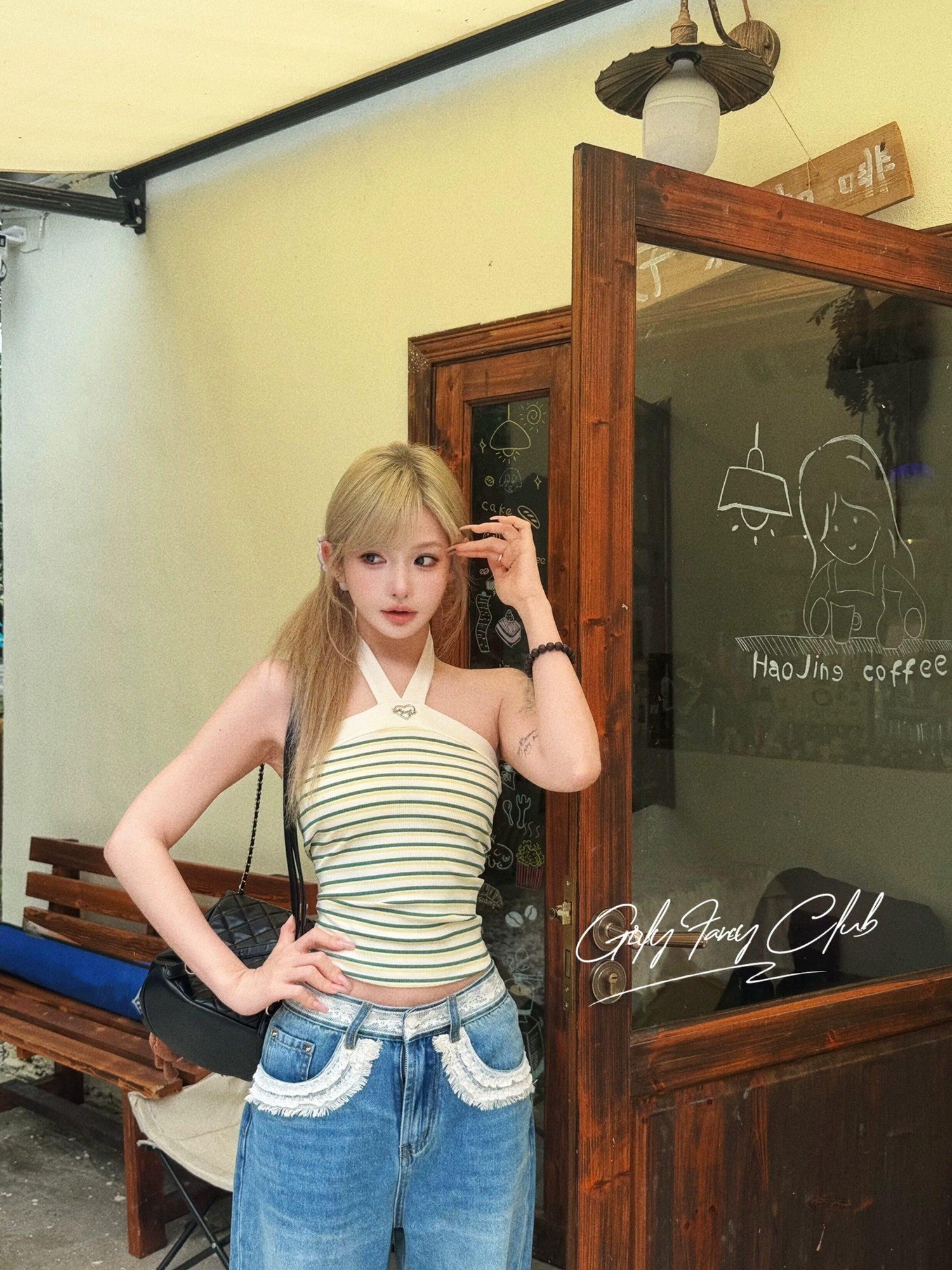 Girly Fancy Club Striped Backless Slim Fit Women's Knitted High Stretch Halter Tops