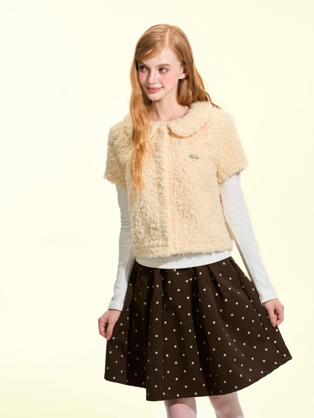 Girly Fancy Club Teddy Fleece Doll Collar Short Sleeve Women's Vests
