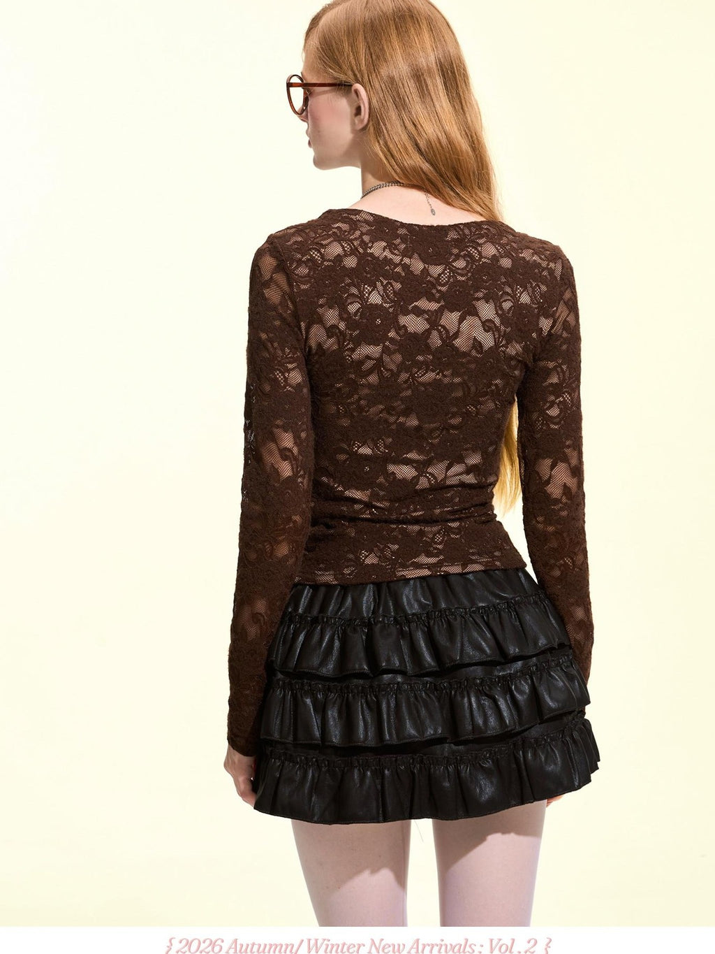 Girly Fancy Club V-neck Lace Embroidered Napoleon Button Women's Slim Fit Long Sleeve T-shirts
