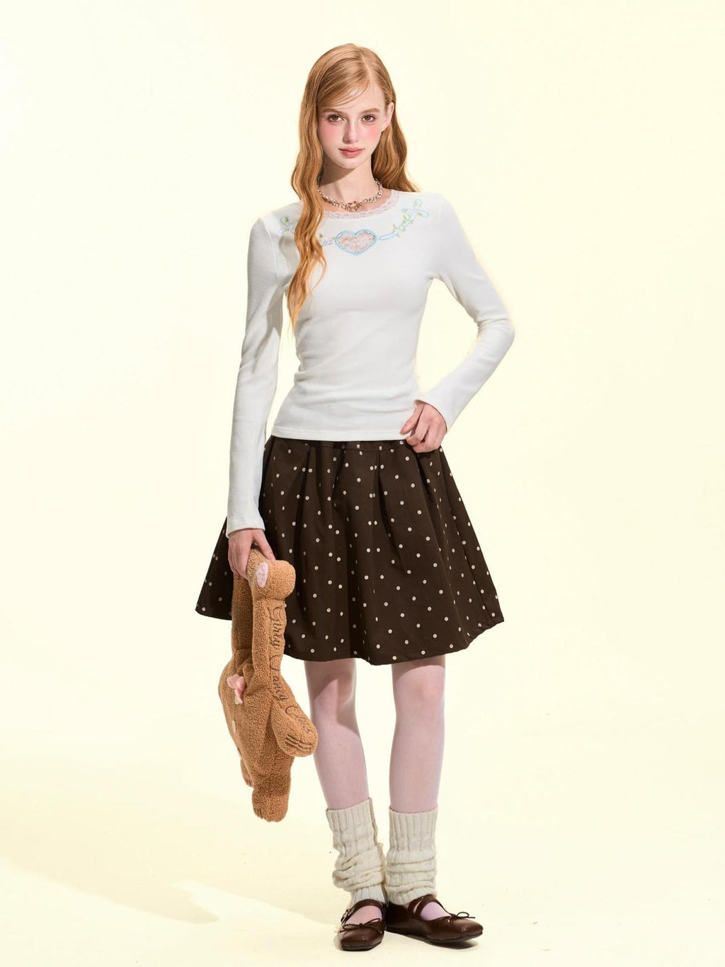 Girly Fancy Club Vintage Brown Polka Dot Ruched Bubble Hem Women's Polyester A-line Skirts