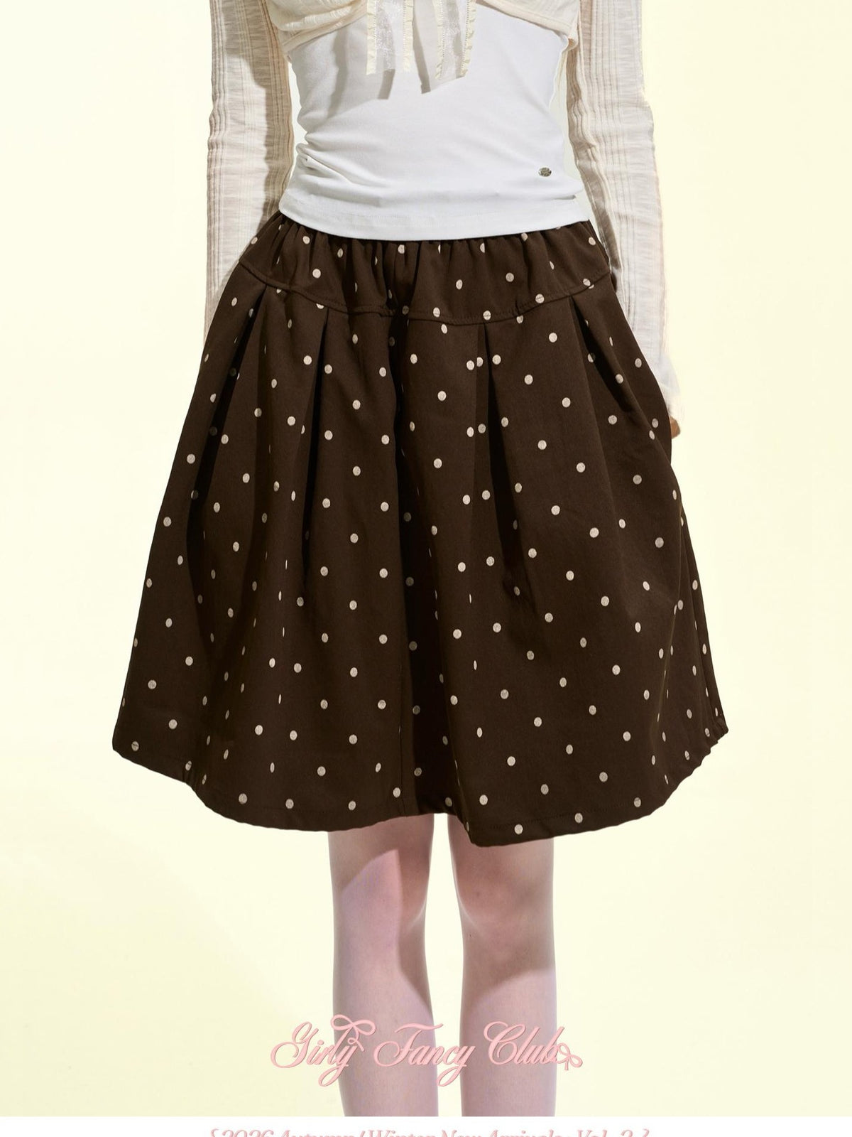 Girly Fancy Club Vintage Brown Polka Dot Ruched Bubble Hem Women's Polyester A-line Skirts