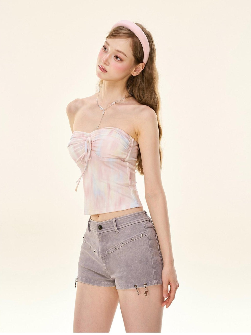 Girly Fancy Club Washed 3d Pendant Embellished Low Rise Slim Women's Stretch Cotton Denim Shorts