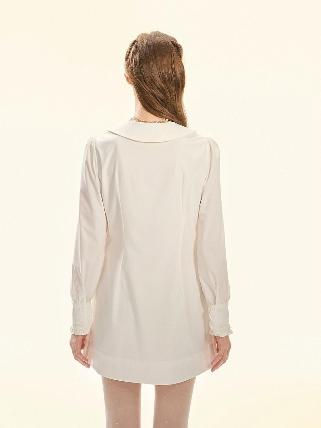 Girly Fancy Club White Accordion Pleat Ruffle Doll Collar Women's Polyester Casual Mini Dresses
