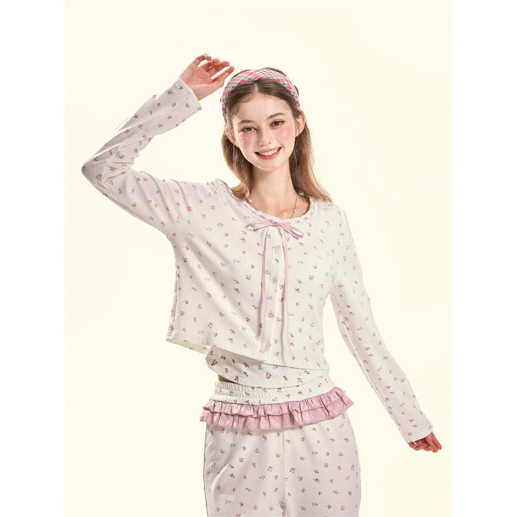 Girly_Fancy_Club_White_Ditsy_Floral_Cardigan_Camisole_Women's_Cotton_Lounge_Top_&_Pants_Sets_1008175933146_MISSTT