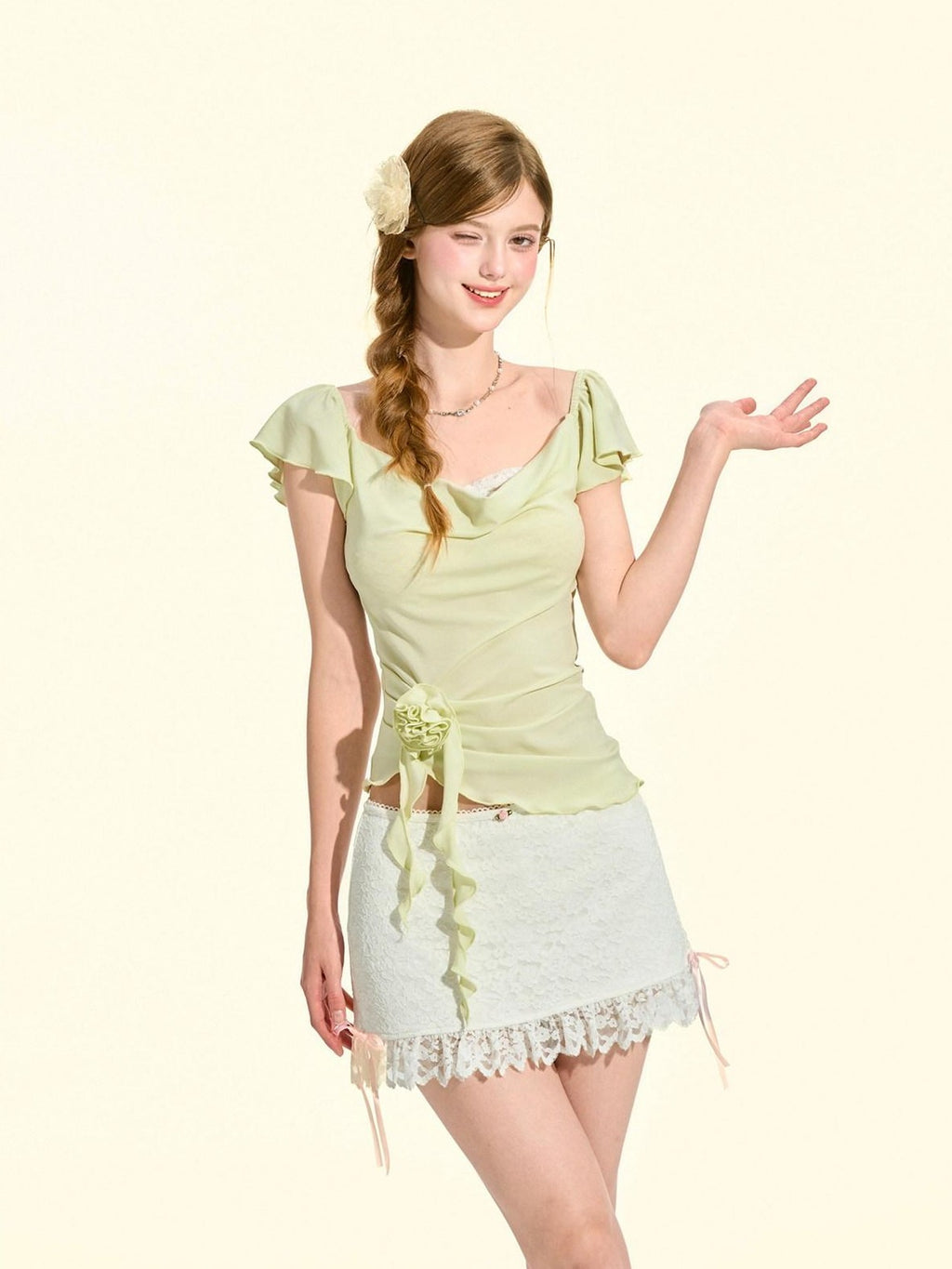 Girly Fancy Club White French Ruffle Cutout Lace Aline Low Waist Women's Lace Mini Skirts