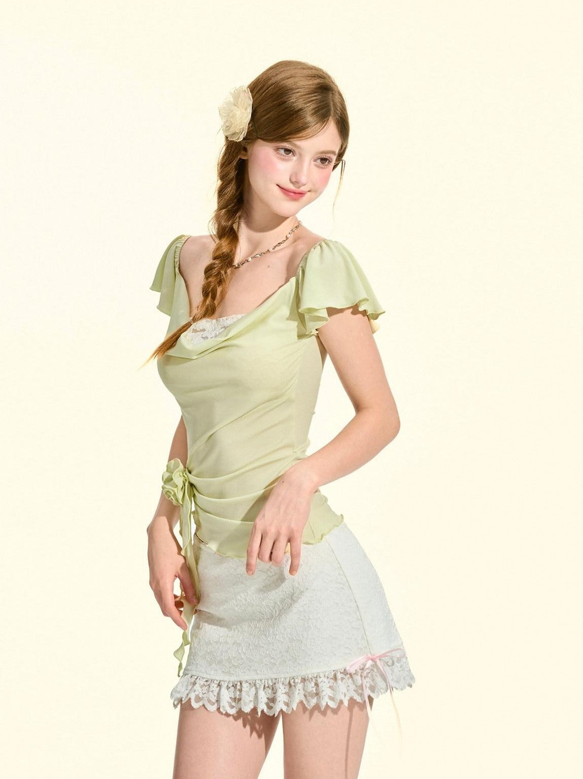 Girly Fancy Club White French Ruffle Cutout Lace Aline Low Waist Women's Lace Mini Skirts