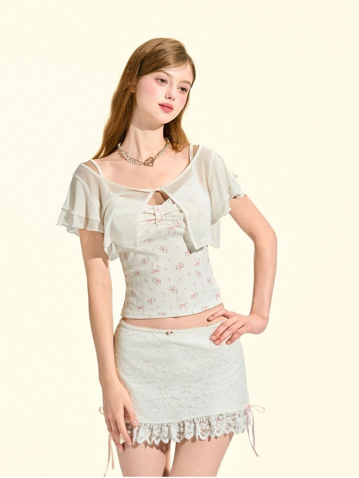 Girly Fancy Club White French Ruffle Cutout Lace Aline Low Waist Women's Lace Mini Skirts