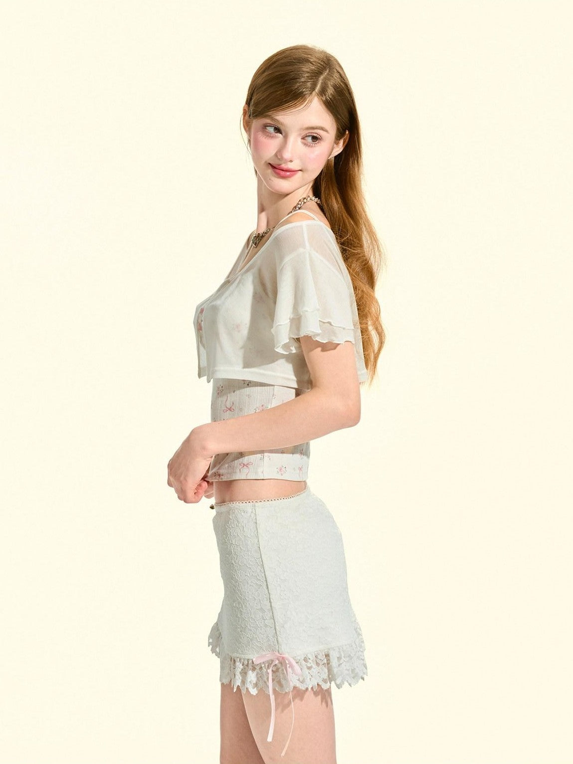 Girly Fancy Club White French Ruffle Cutout Lace Aline Low Waist Women's Lace Mini Skirts