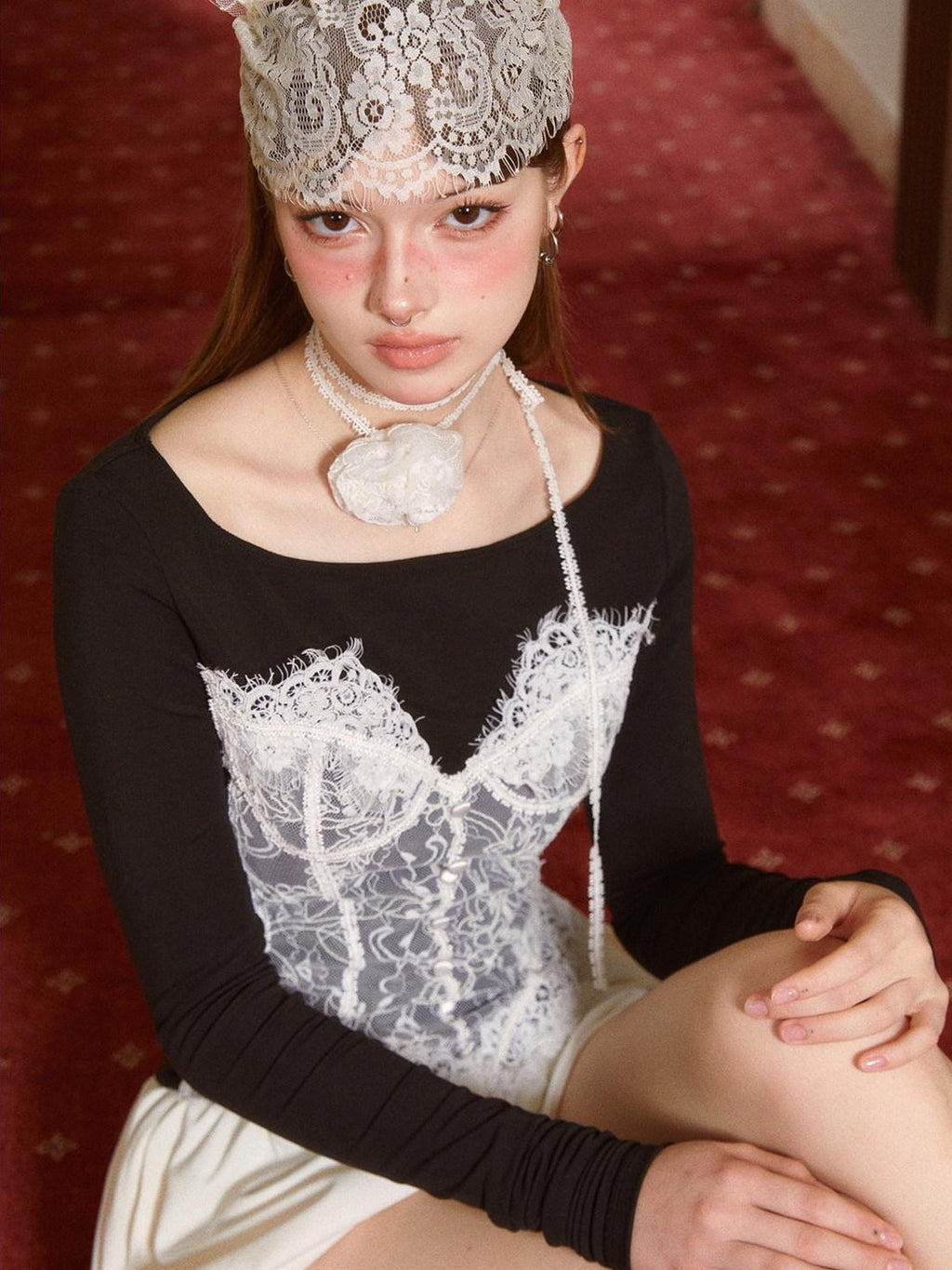 Girly Fancy Club White Girly Lace Floral Layered Handmade Women's Lace Chokers