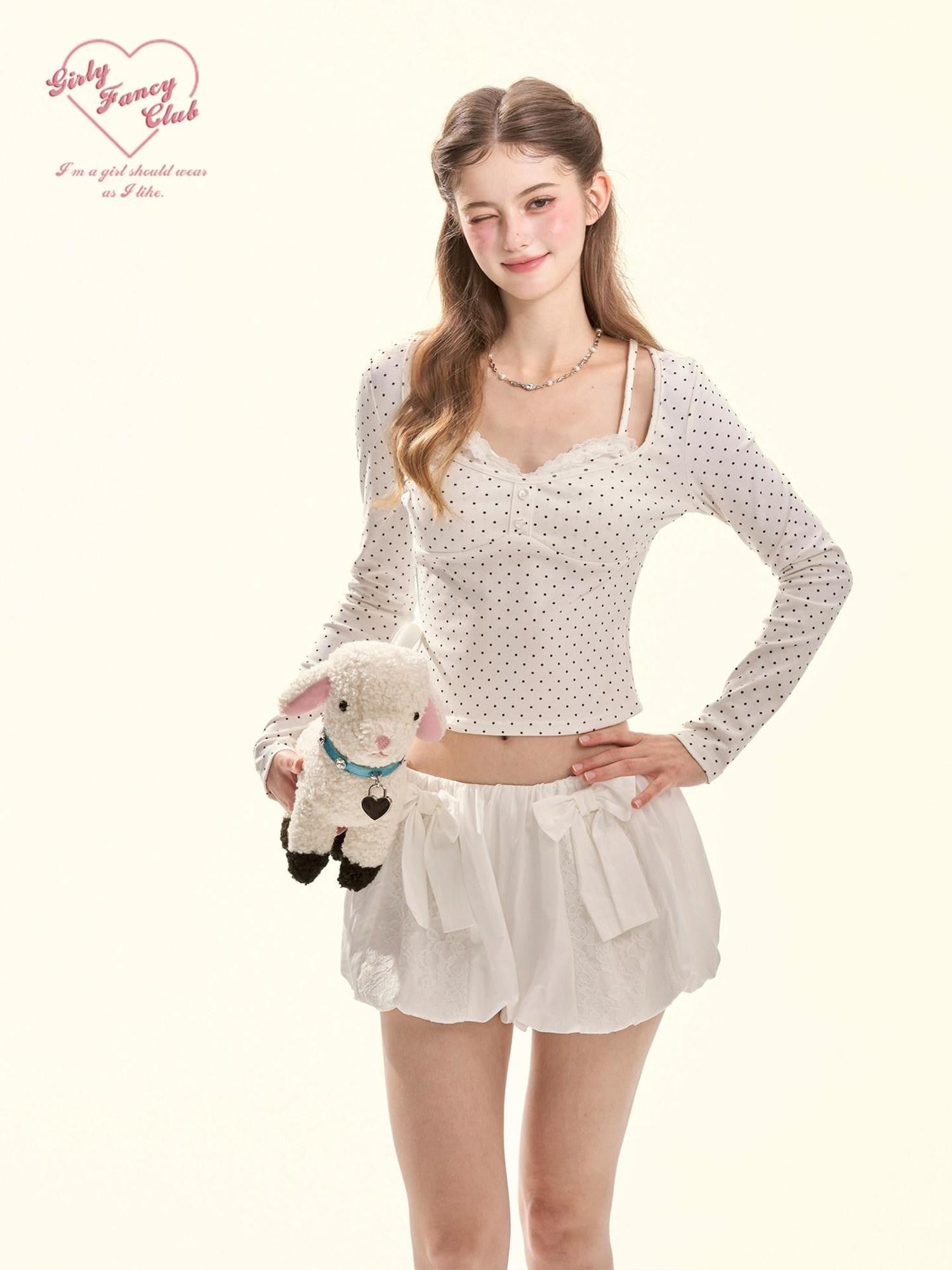 Girly Fancy Club White Lace Bow Panelled Bubble Women's Lace Lined Mini Skirts