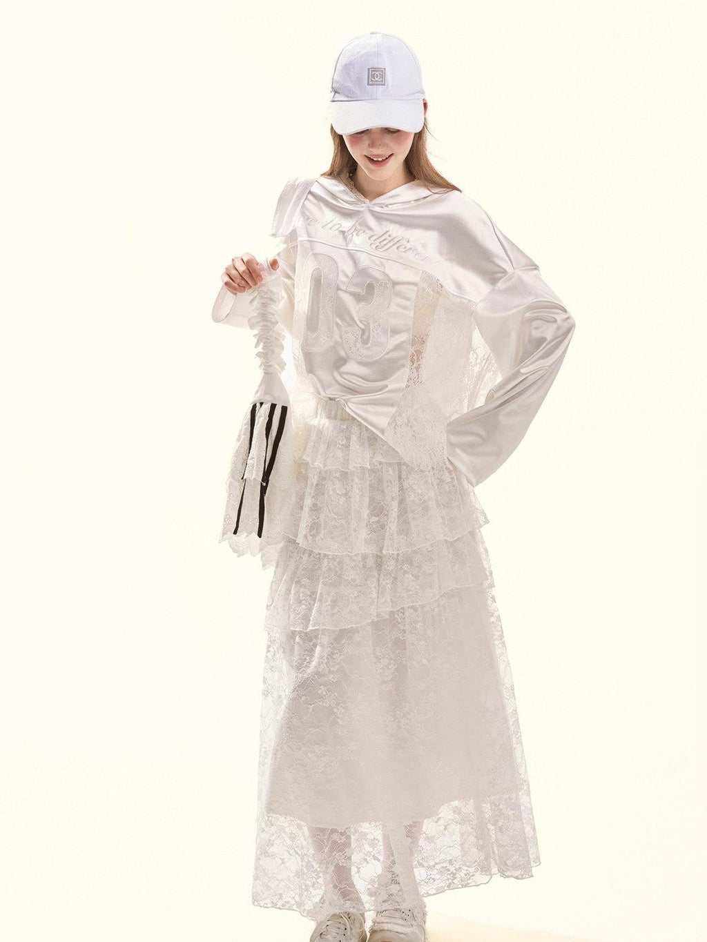 Girly Fancy Club White Puff Layered Ruffle Irregular Cake Hollow Women's Lace Tiered Skirts