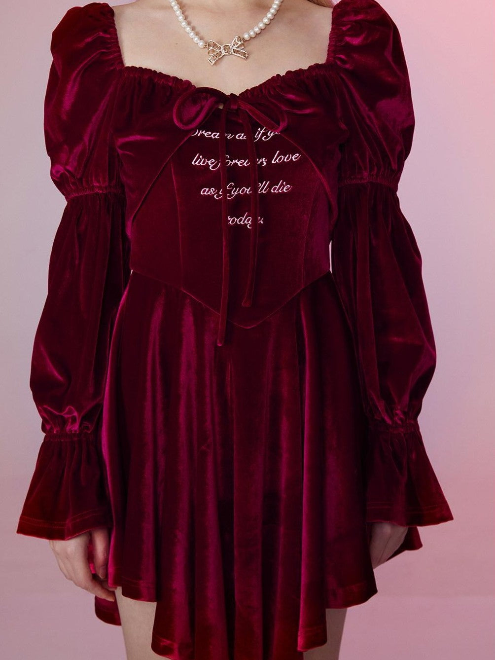 Girly Fancy Club Wine Red Embroidered Asymmetric High Waist Women's Velvet Bodycon Midi Dresses