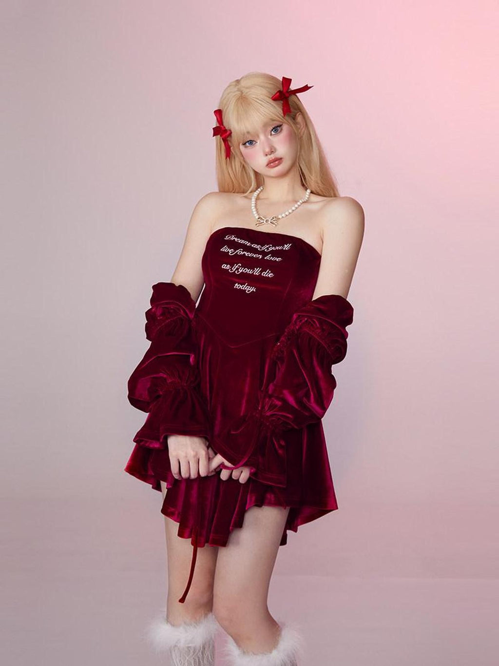 Girly Fancy Club Wine Red Embroidered Asymmetric High Waist Women's Velvet Bodycon Midi Dresses