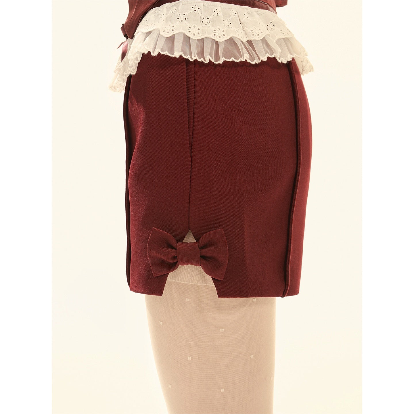 Girly_Fancy_Club_Wine_Red_Lace_Spliced_Strapless_Women's_Polyester_Casual_Top_&_Shorts_Sets_998266261264_MISSTT