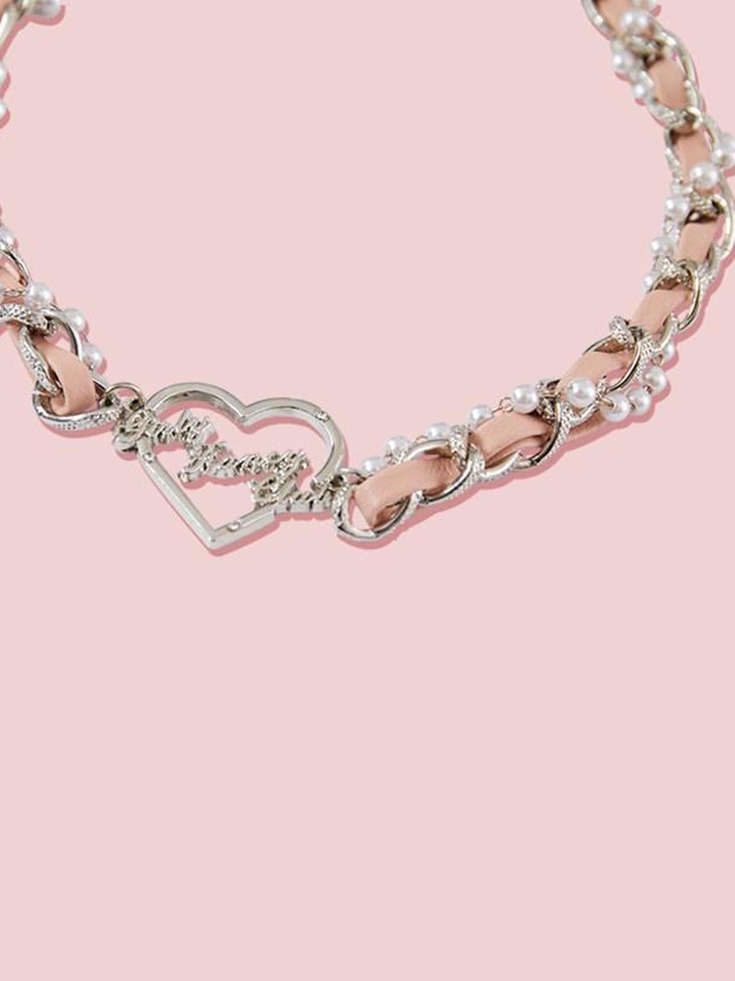 Girly Fancy Club Woven Heart Beaded Chain Vintage Logo Girlish Women's Necklaces