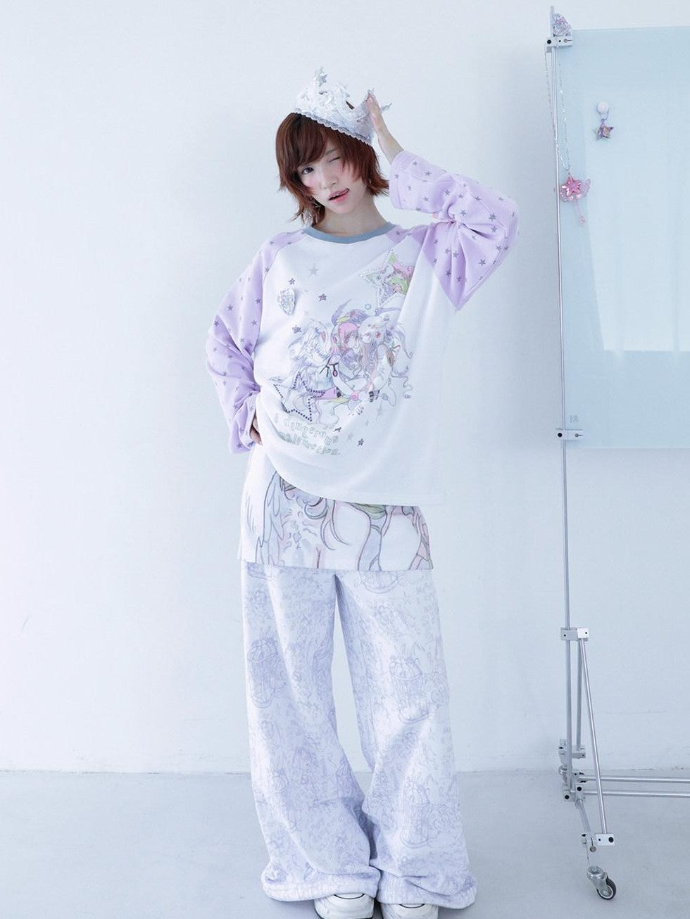 Hashtag DDD Angel White Angel Motif Faux Layered Women's Cotton Blend Sweatpants