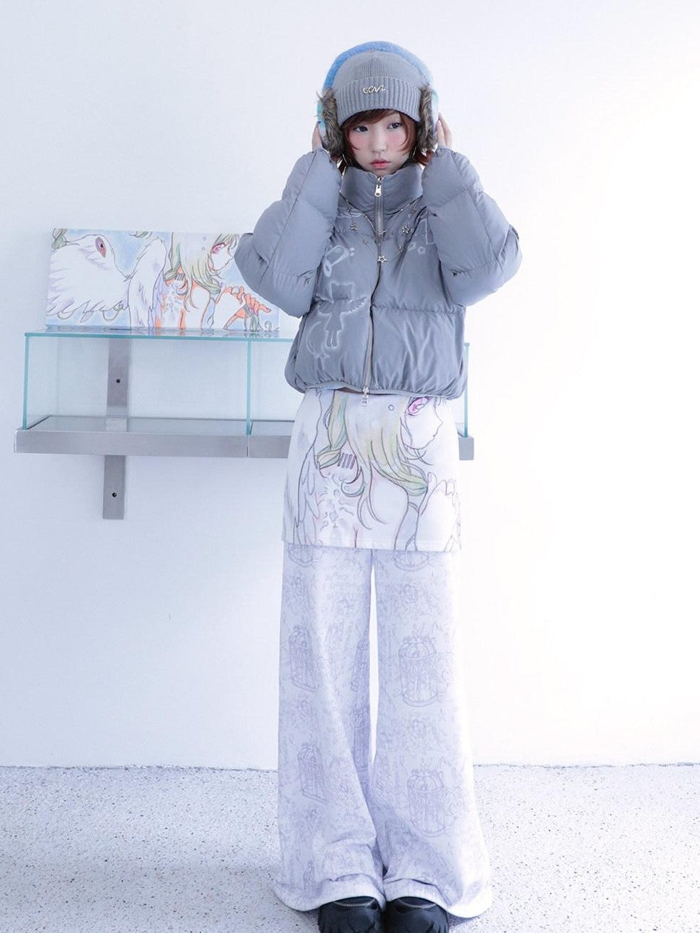 Hashtag DDD Angel White Angel Motif Faux Layered Women's Cotton Blend Sweatpants