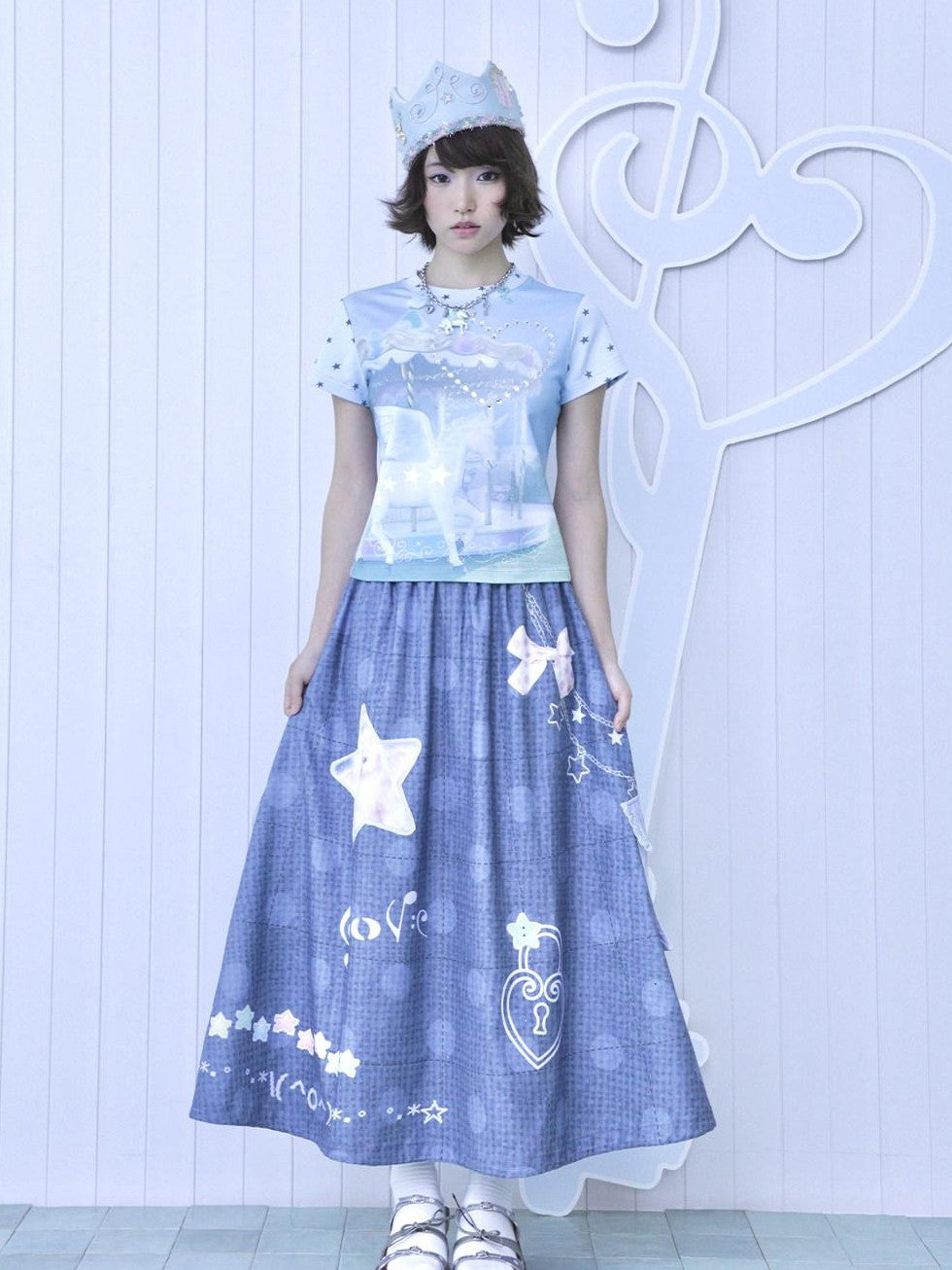 Hashtag DDD Aqua Blue Unicorn Carousel Rhinestone Women's Cotton Short Sleeve T-shirts