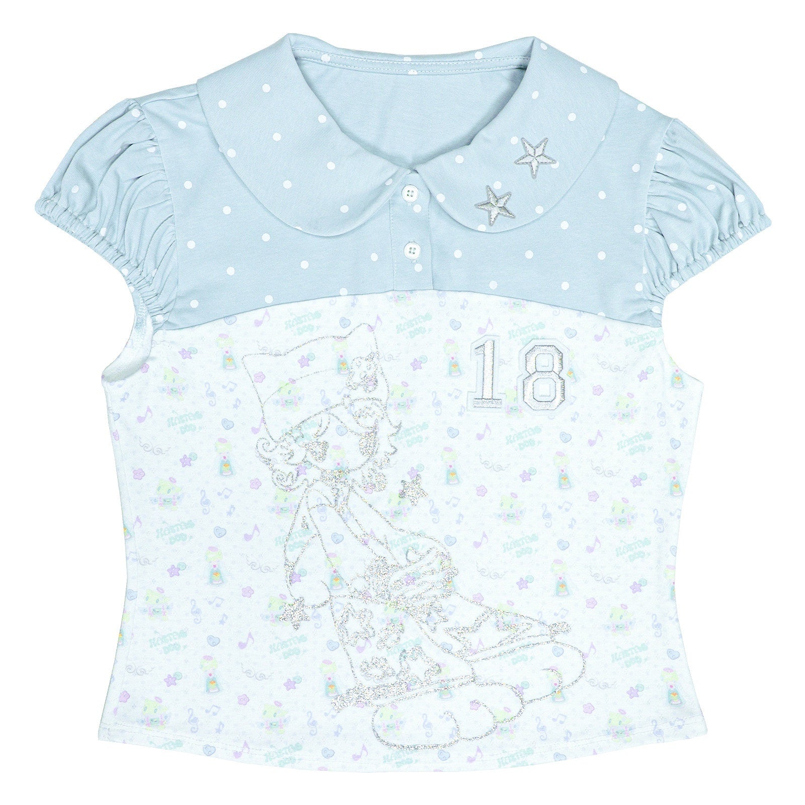 Hashtag_DDD_Aqua_Green_Print_Doll_Collar_Puff_Sleeve_Women's_Polyester_Short_Sleeve_T-shirts_1056140823862_MISSTT